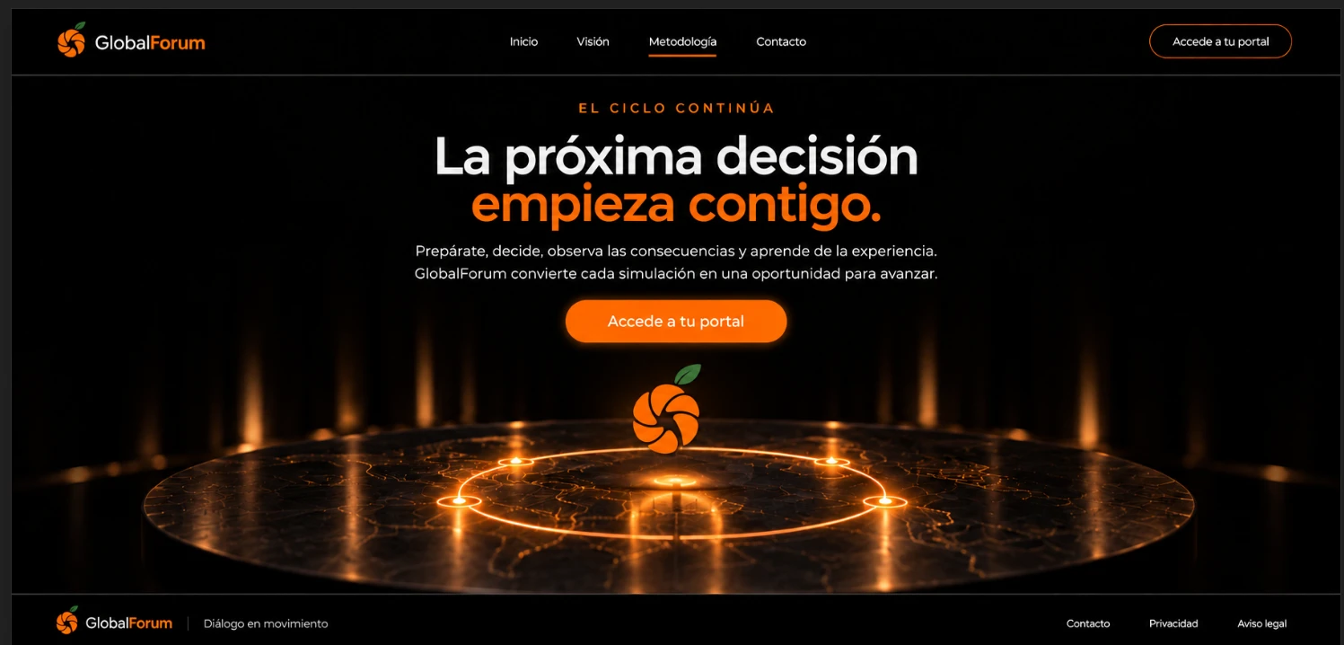Una plataforma circular iluminada con cuatro puntos de luz en su borde.
